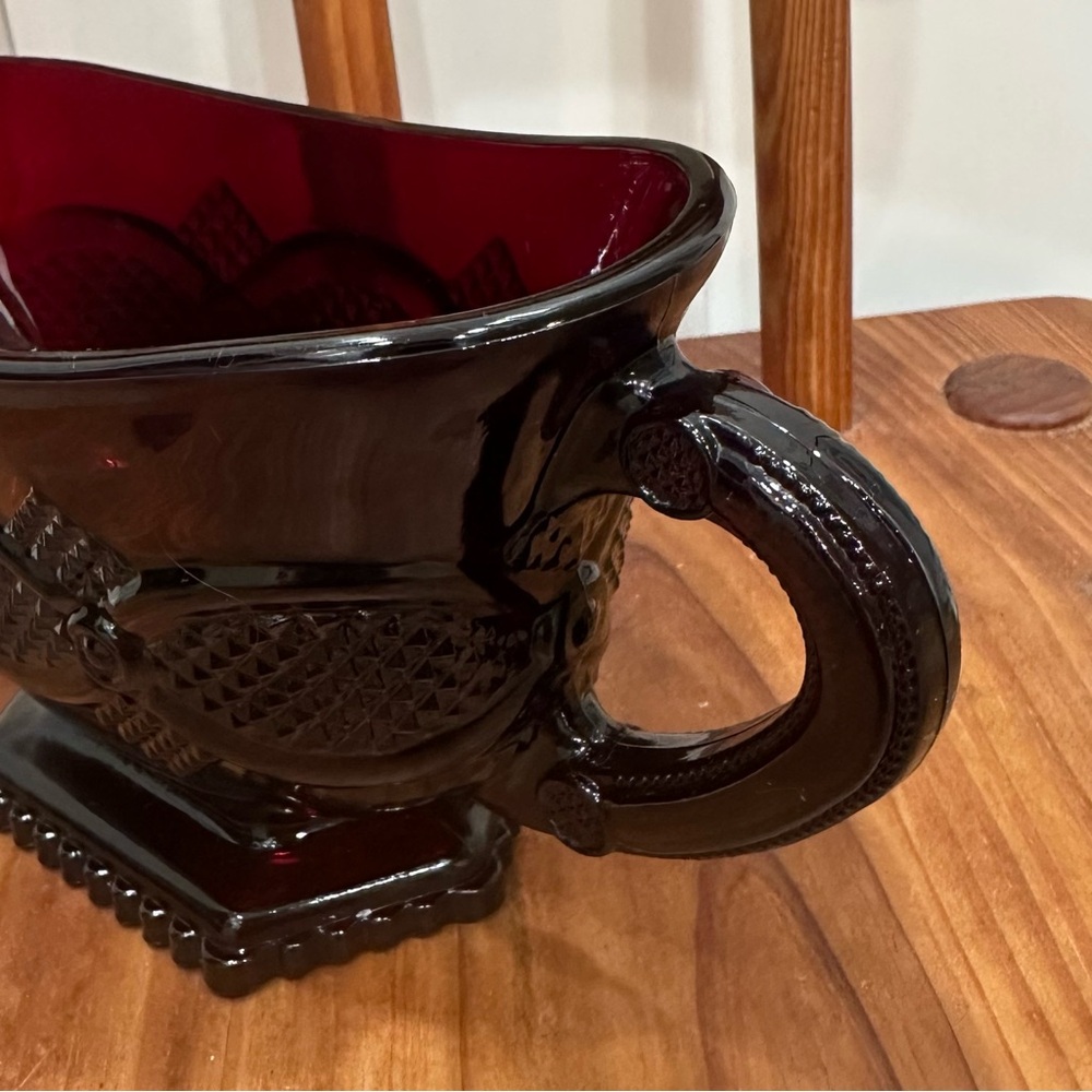 Vintage Avon 1876 Ruby Red Cape Cod Collection Footed Gravy Boat - Picture 4 of 8
